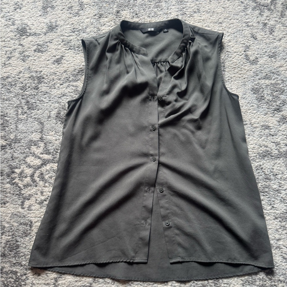 Uniqlo Sleeveless Olive Green Blouse